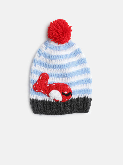 Chutput Kids Woollen Hand Knitted Fish And Pom Pom Detail Cap - Multicolor