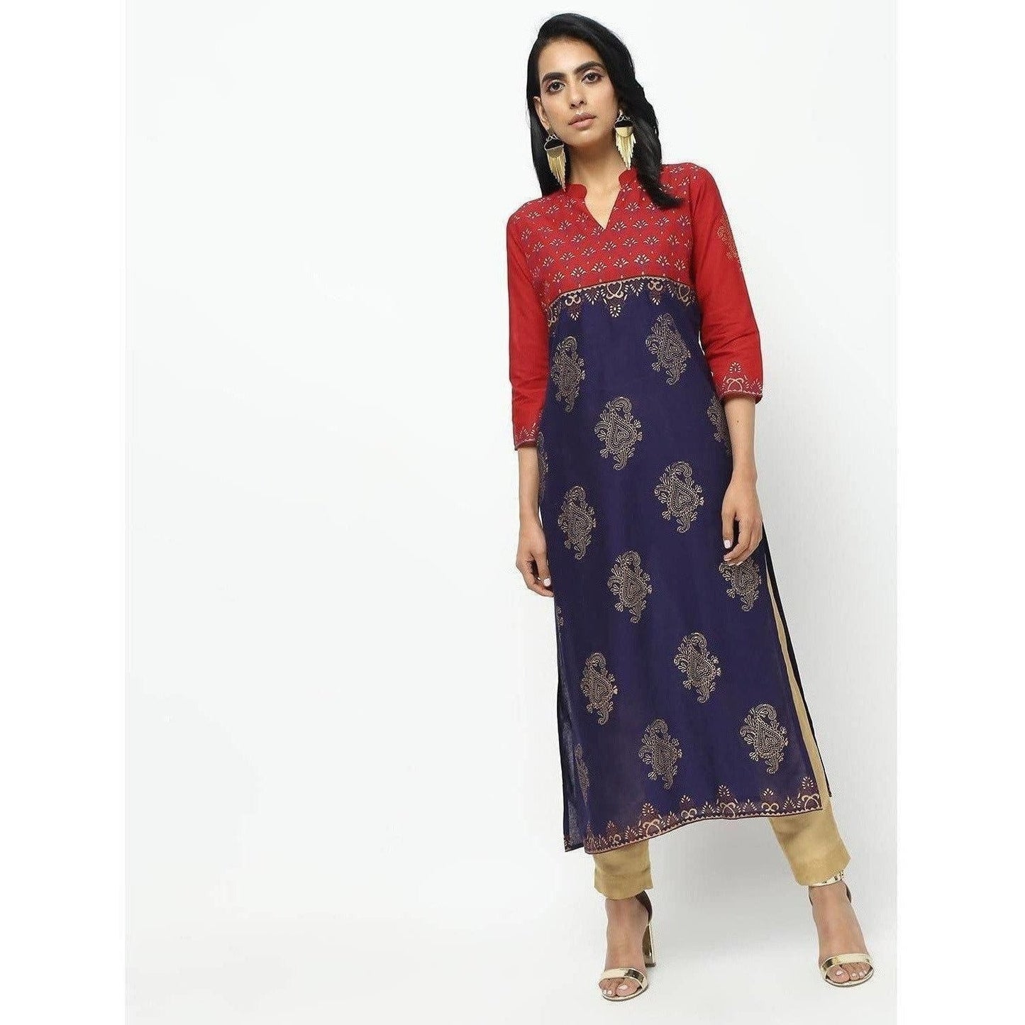 Cheera Red and Blue Straight Printed Kurta