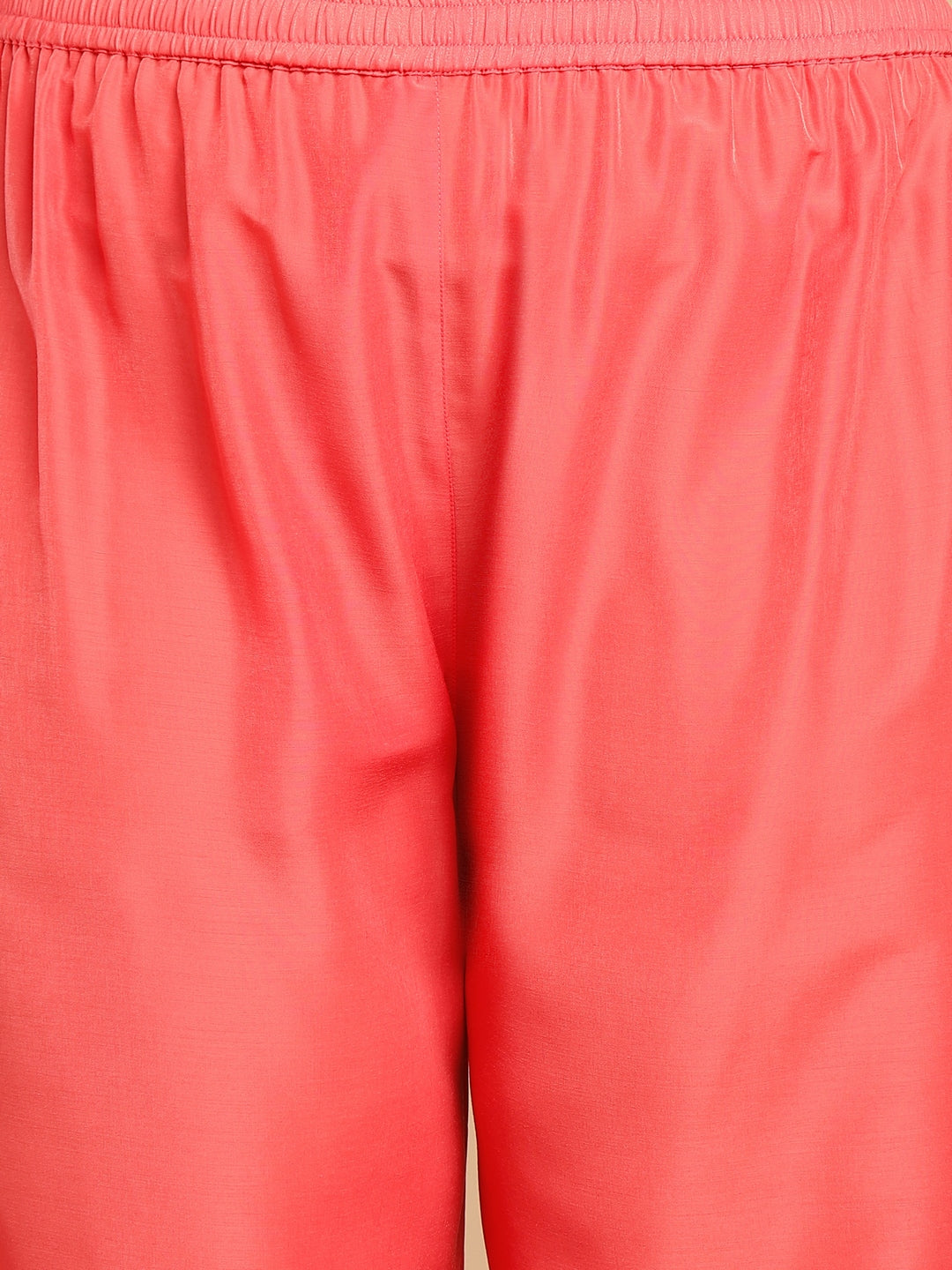 Janasya Angrakha Muslin Peach Solid V-Neck Kurta & Bottom