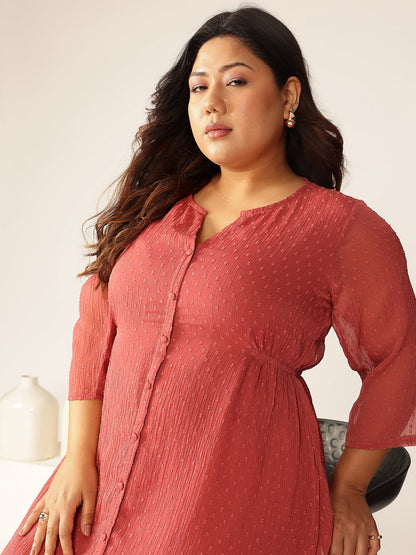 Janasya Light Dobby Chiffon Self Design A-Line Kurta