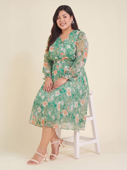 Janasya Mint A-Line Chiffon Dress