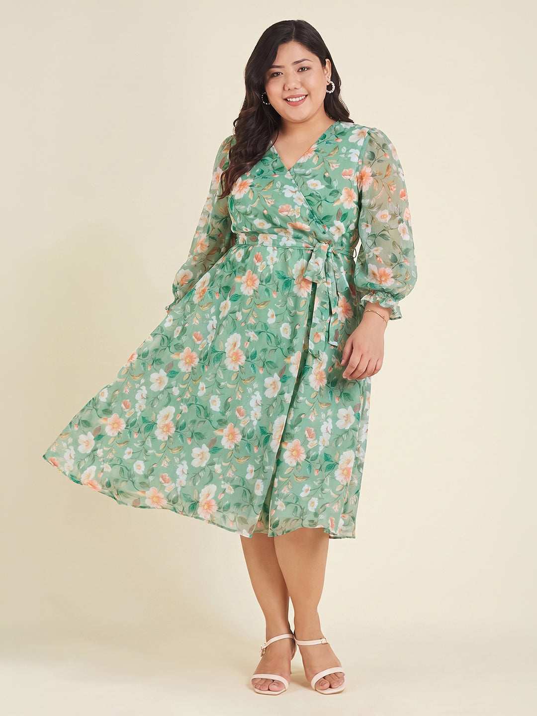 Janasya Mint A-Line Chiffon Dress