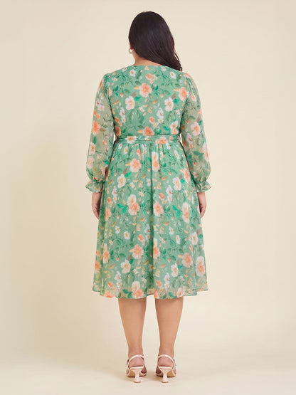 Janasya Mint A-Line Chiffon Dress