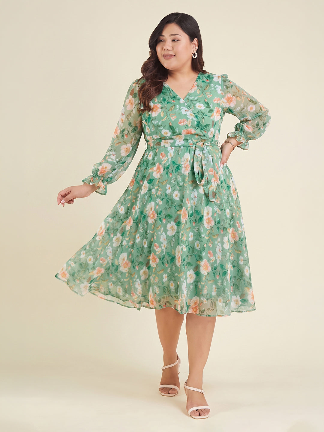 Janasya Mint A-Line Chiffon Dress