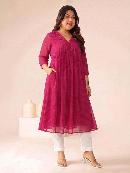 Janasya Magenta A-Line Dobby Chiffon Kurta