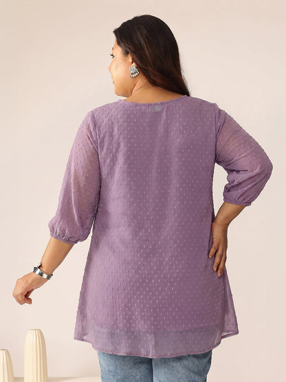 Janasya Lavender A-Line Dobby Chiffon Tunic