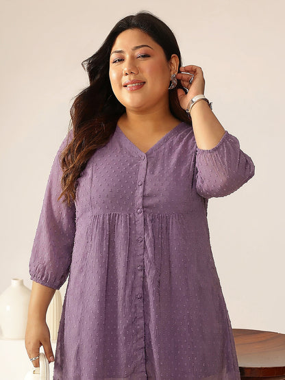 Janasya Lavender A-Line Dobby Chiffon Tunic