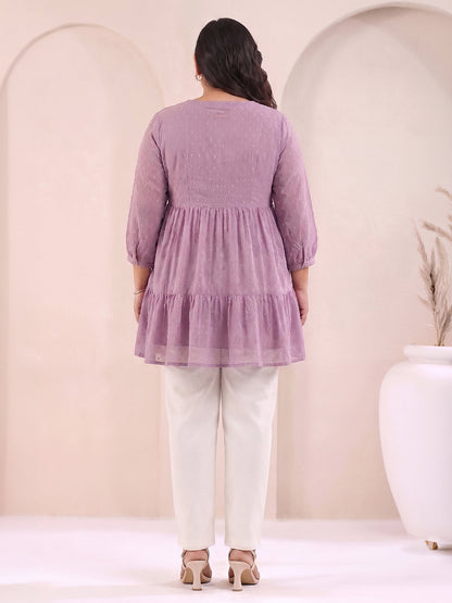 Janasya Lavender Tiered Dobby Chiffon Tunic