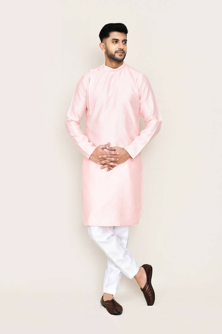Joban Fashion Pink Colored Jacquard Silk Fabric Kurta With Straight Fit Pant