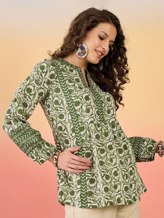 Sangria Women Abstract Printed Cotton A-Line Regular Top