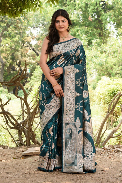 Joban Fashion Green Banarasi Soft Pure Handloom Banarasi Silk Saree