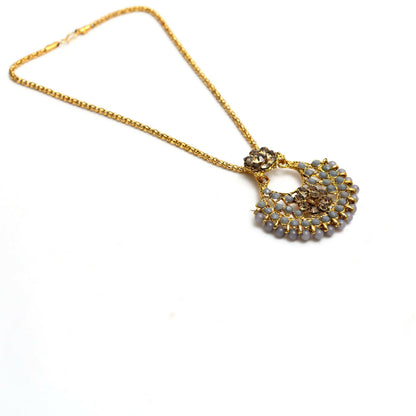 Mominos Fashion Johar Kamal Gold-Polished Brass Finish Long Necklace For Women (Golden/Grey)
