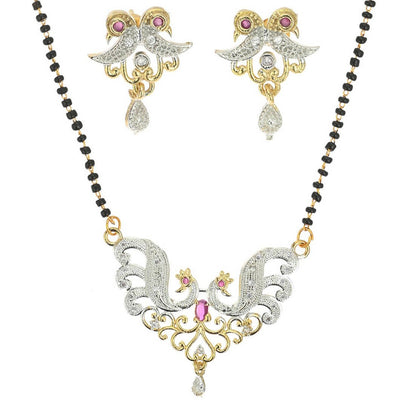 AanyaCentric Gold-Polished Mangalsutra Pendant Earring Set & Silver Plated Anklet