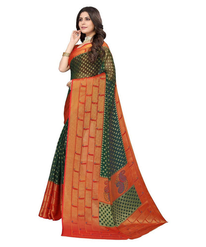 Vamika Green Chiffon Brasso Bollywood Style Woven Saree (DIMPLE GREEN)