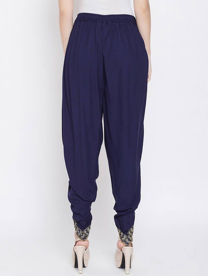 Cheera Women's Navy Viscose Rayon Dhoti With Golden Lace