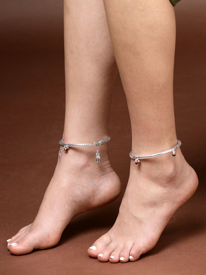 NVR Women's Set of 2 Silver-Plated Kada Anklets