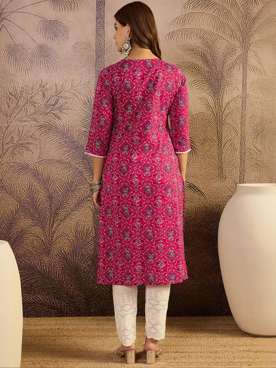 Sangria Floral Printed Pure Cotton Kurta