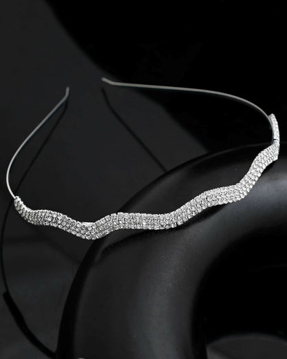 VOJ Silver Plated AD Studded Wave Shaped Hairband