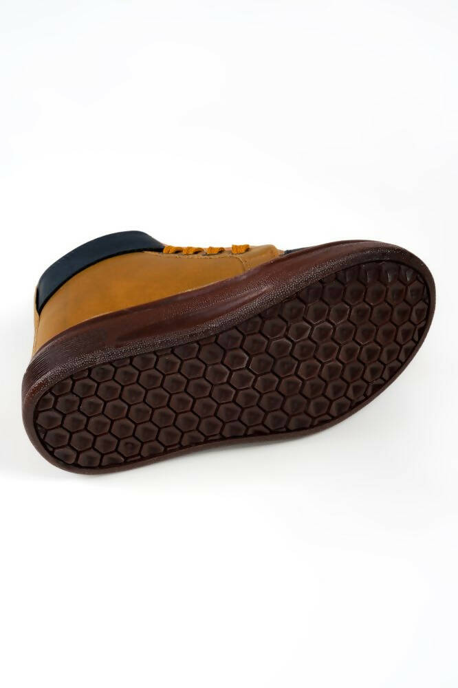 Tiny Bugs Boys Party Wear Mid Top Boots - Tan
