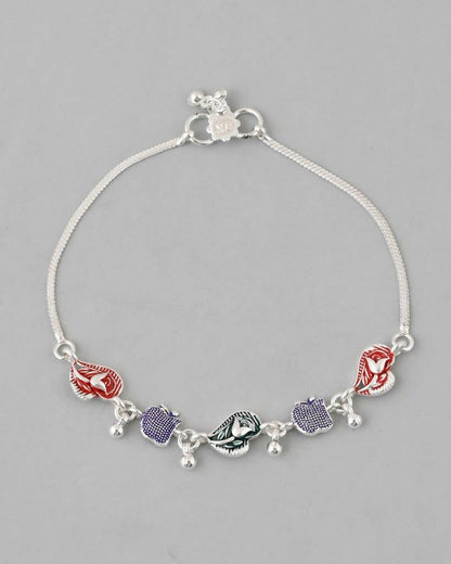VOJ Set of 2 Silver Plated Designer Multi Color Anklet