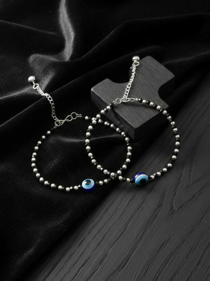 NVR Women Evil Eye Silver Plated Artificial Beads Anklet