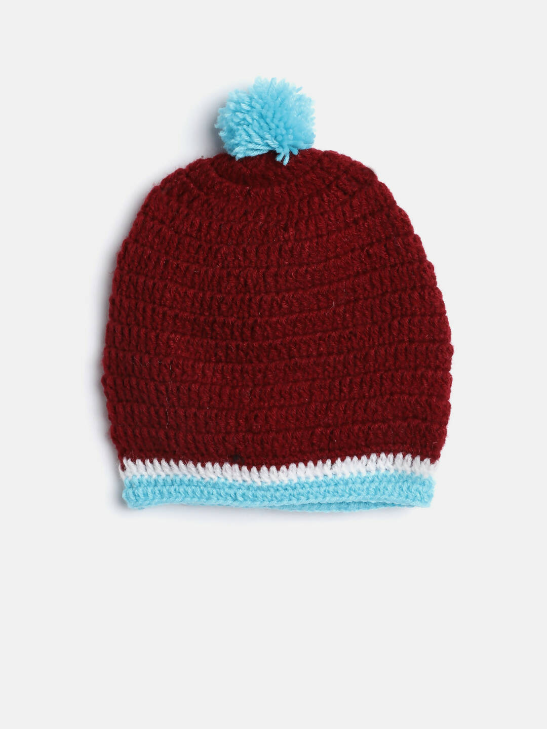 Chutput Kids Woollen Hand Knitted Frog Detailed Cap - Maroon