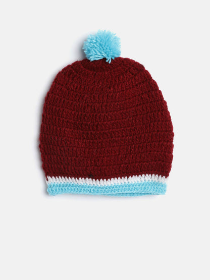 Chutput Kids Woollen Hand Knitted Frog Detailed Cap - Maroon