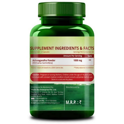 Himalayan Organics Ashwagandha 1000 mg Vegetarian Capsules - 120 Caps