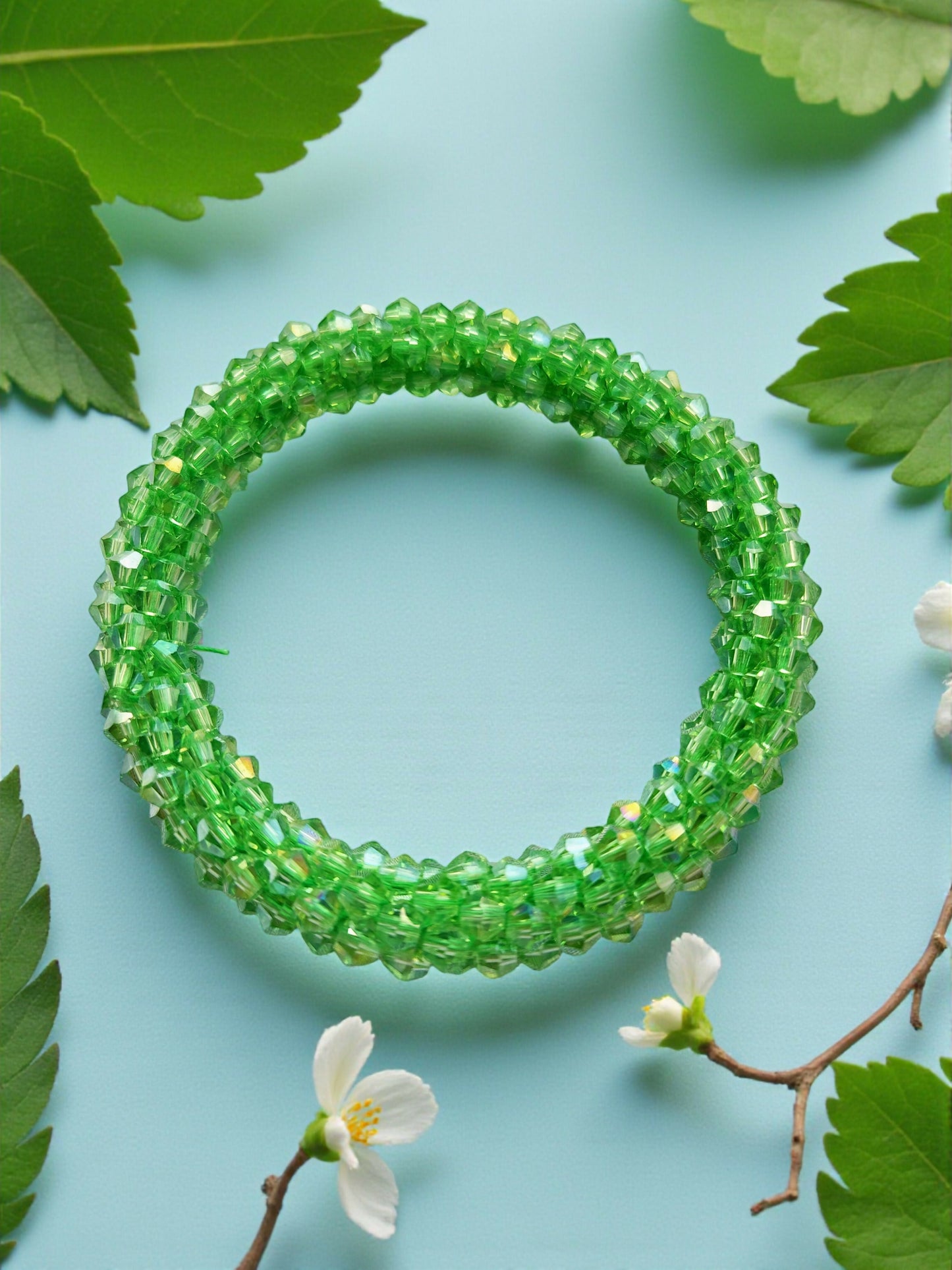 Inhanns Unisex Crystal Bloom – Adjustable Crystal Bead Bracelets - Pista Green