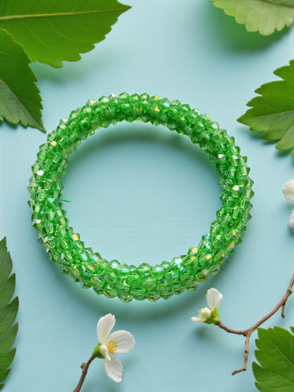Inhanns Unisex Crystal Bloom – Adjustable Crystal Bead Bracelets - Pista Green