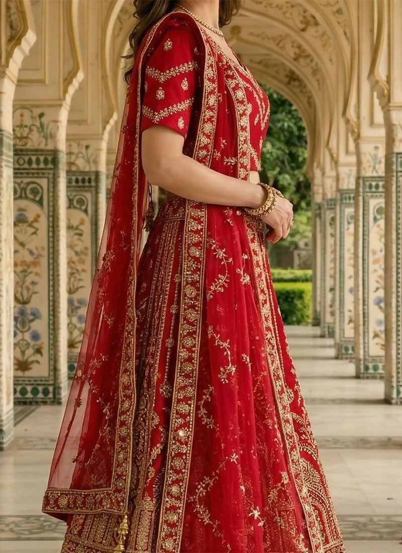 Lehenga Mart Red Heavy Silk With Fusing Designer Bollywood Style Wedding Wear Lehenga Choli