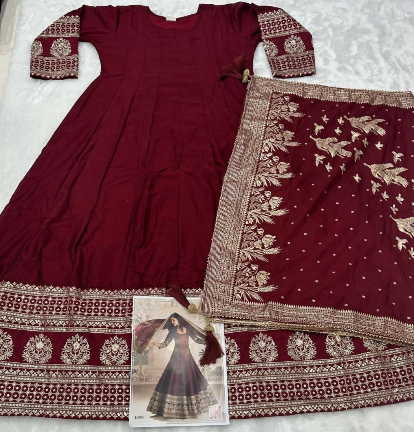Anaita Maroon Vichitra Silk Anarkali Suit with Embroidery Sequins