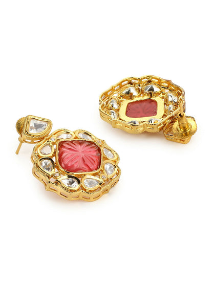 Pink Gold-Polished Contemporary Drop Earrings - Ruby Raang