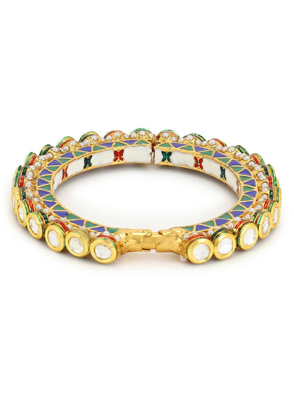 Gold-Polished Stone Studded Meenakari Bangle - Ruby Raang
