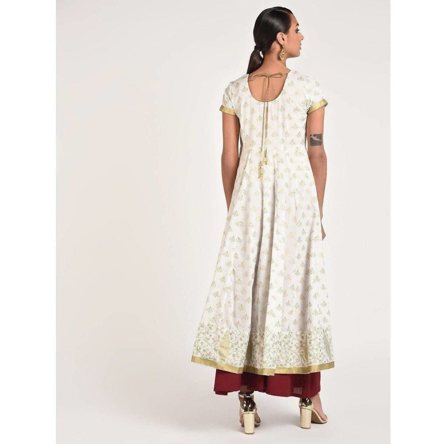 Cheera Women's Beautiful Gold Print Back Dori Latkan Anarkali Kurta (CH040K)