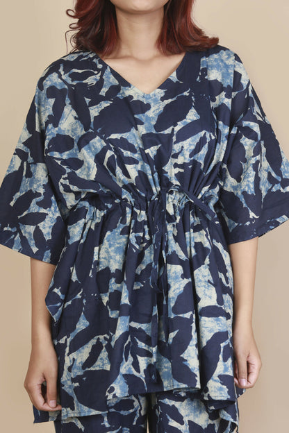 Breathables Women’S Loungewear Kaftan Cotton Blue Floral Print Co-Ord Set