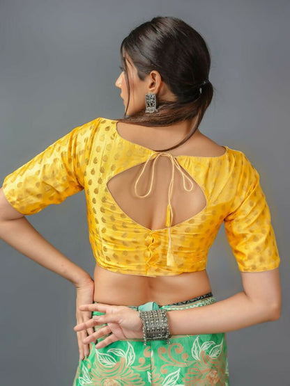 Amodini Designer Studio Women's Banarsi Brocade Yellow Blouse