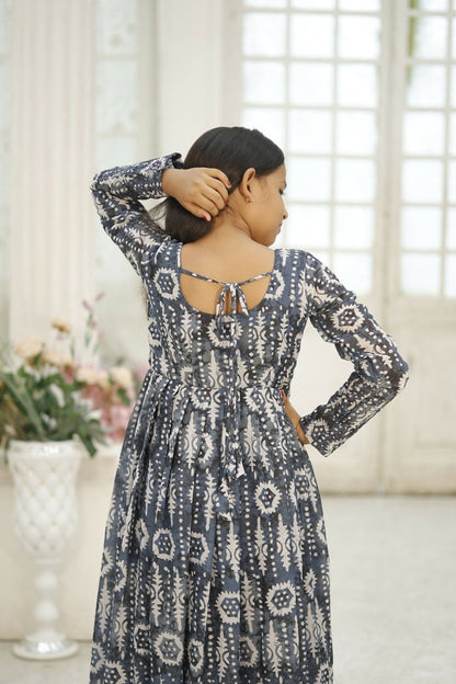 Aayaa Designer Printed Faux Georgette with Embroidery Zari Sequins-work Kids Gown