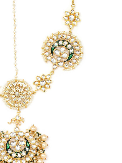 Gold-Polished White Kundan-Studded Pearl Beaded Matha Patti - Ruby Raang