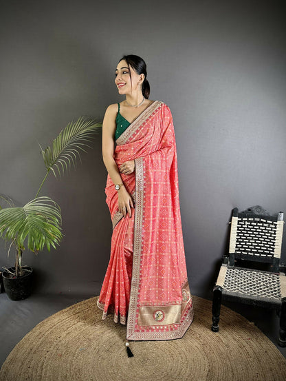Joban Fashion Baby Pink Bandhej Bandhani Vichitra Silk Bandhani Prints Saree