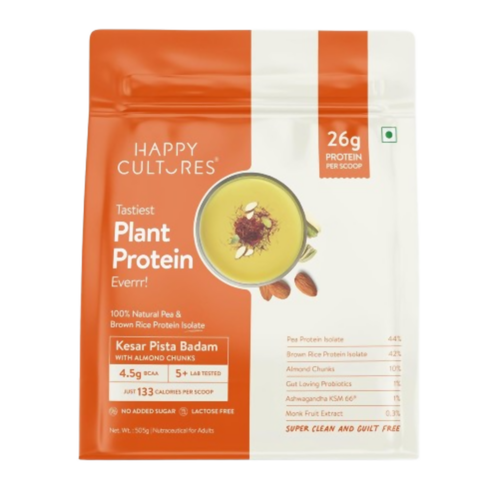 Happy Cultures 26g Tastiest Plant Protein| Kesar Badam Pista