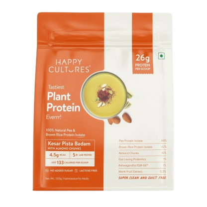 Happy Cultures 26g Tastiest Plant Protein| Kesar Badam Pista