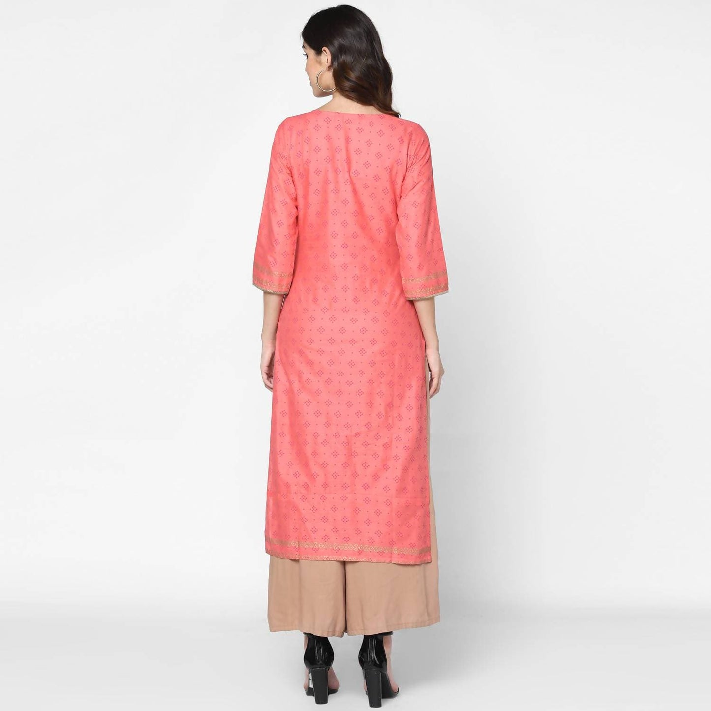 Cheera Hand Block Print Pitch & Skin Color Straight Kurta With Palazzo (MAAI-072K)