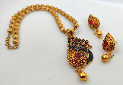 Pink Kemp Peacock Handmade Necklace Set