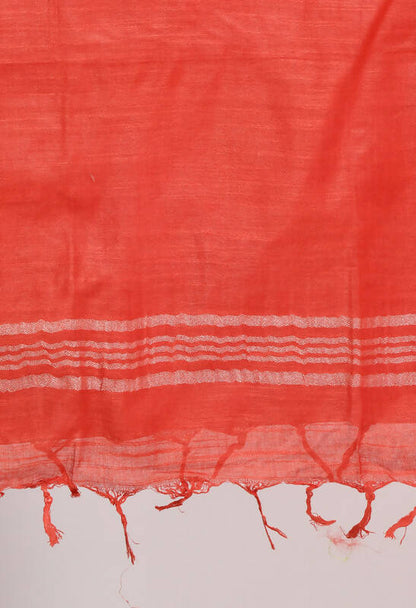 Mominos Fashion Moeza Women's Linen Cotton Silver Border Red Dupatta