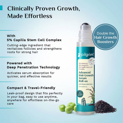Pilgrim 3% Redensyl, 4% Anagain & 5% Capilia Stem Cell Complex Advanced Hair Growth Serum Roll-On