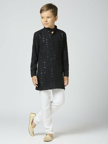 Joban Fashion Kids Island Full Sleeves Cotton Kurta and Pyjama Set with Sequin work - Black