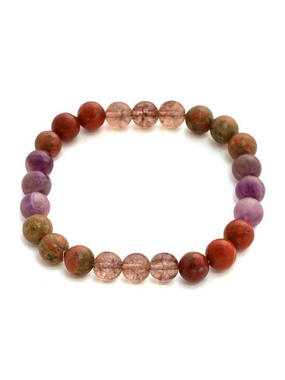 Red Carnelian, Lapis Lazuli, Amethyst and Green Avanturine Multicoloured Cyrstal Beads bracelet - Ruby Raang