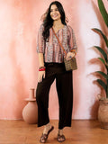 Sangria Printed Puffed Sleeves Peplum Top