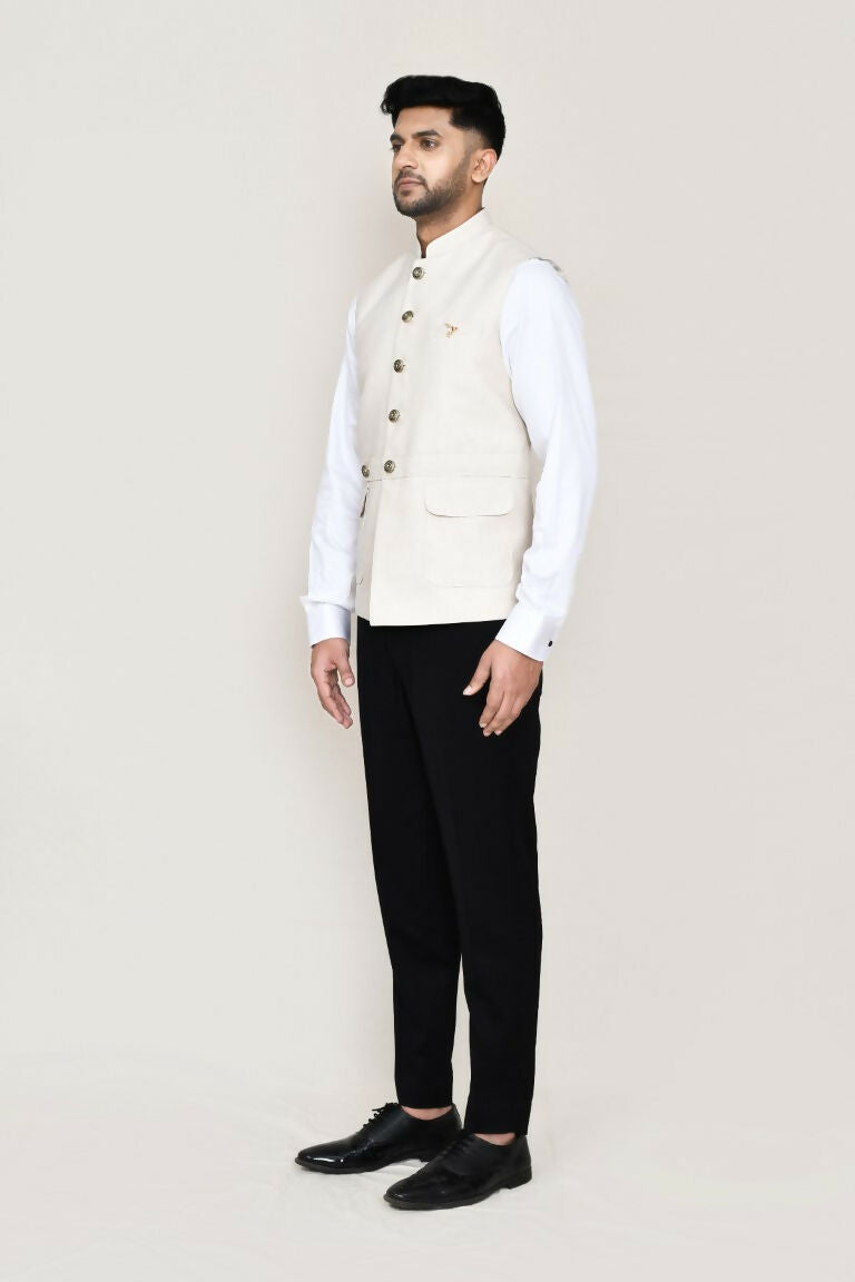 Joban Fashion White Colored Art Silk Fabric Kurta, Jacket With Straight Fit Pant
